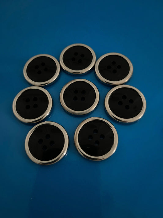 Stylish Black Buttons with Silver Rim